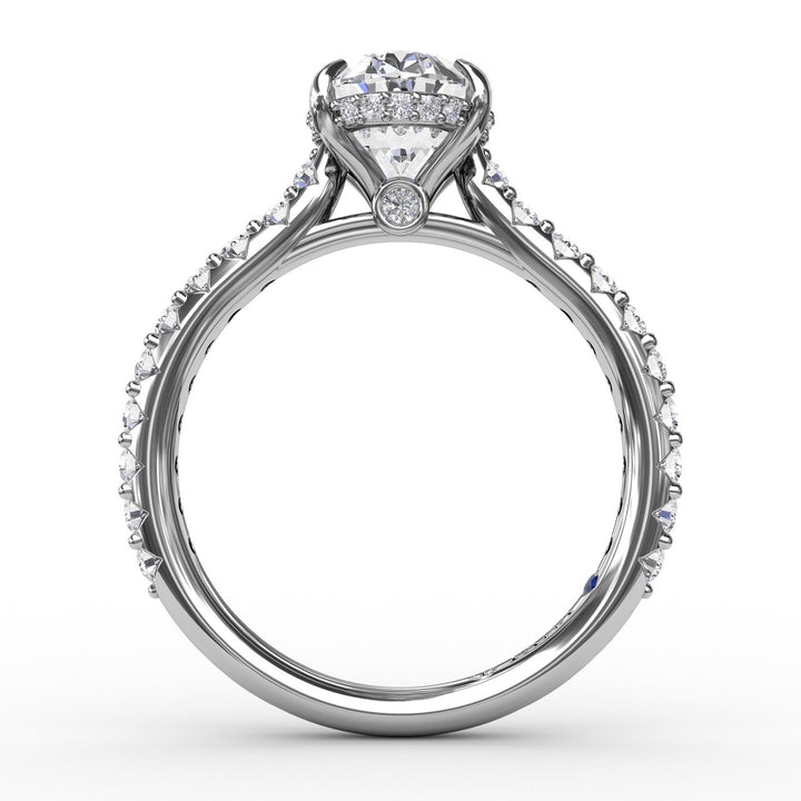 Classic Oval Diamond Solitaire Engagement Ring With Hidden Pav? Halo
