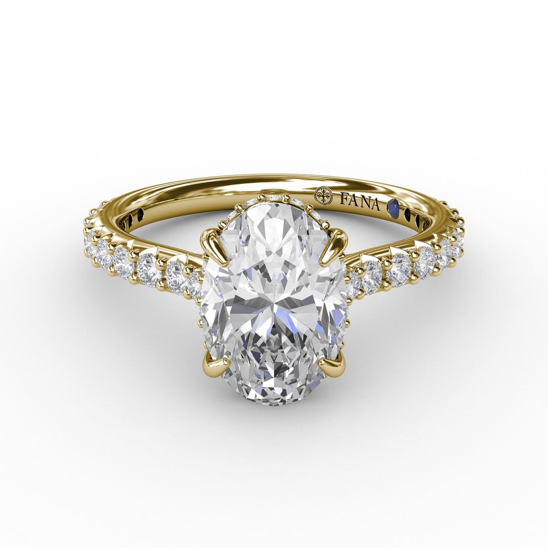 Classic Oval Diamond Solitaire Engagement Ring With Hidden Pav? Halo