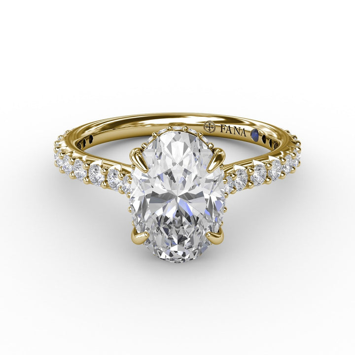 Classic Oval Diamond Solitaire Engagement Ring With Hidden Pav? Halo