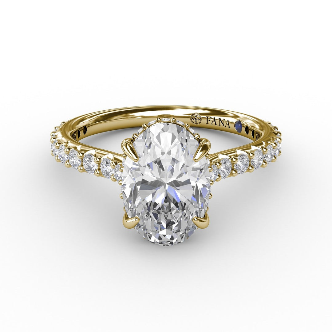 Classic Oval Diamond Solitaire Engagement Ring With Hidden Pavé Halo