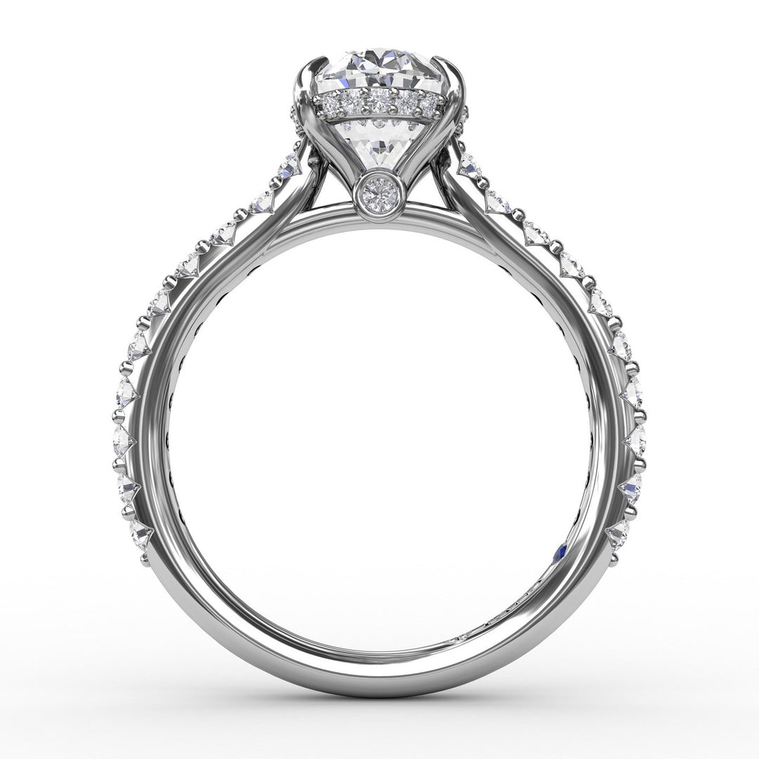 Classic Oval Diamond Solitaire Engagement Ring With Hidden Pav? Halo