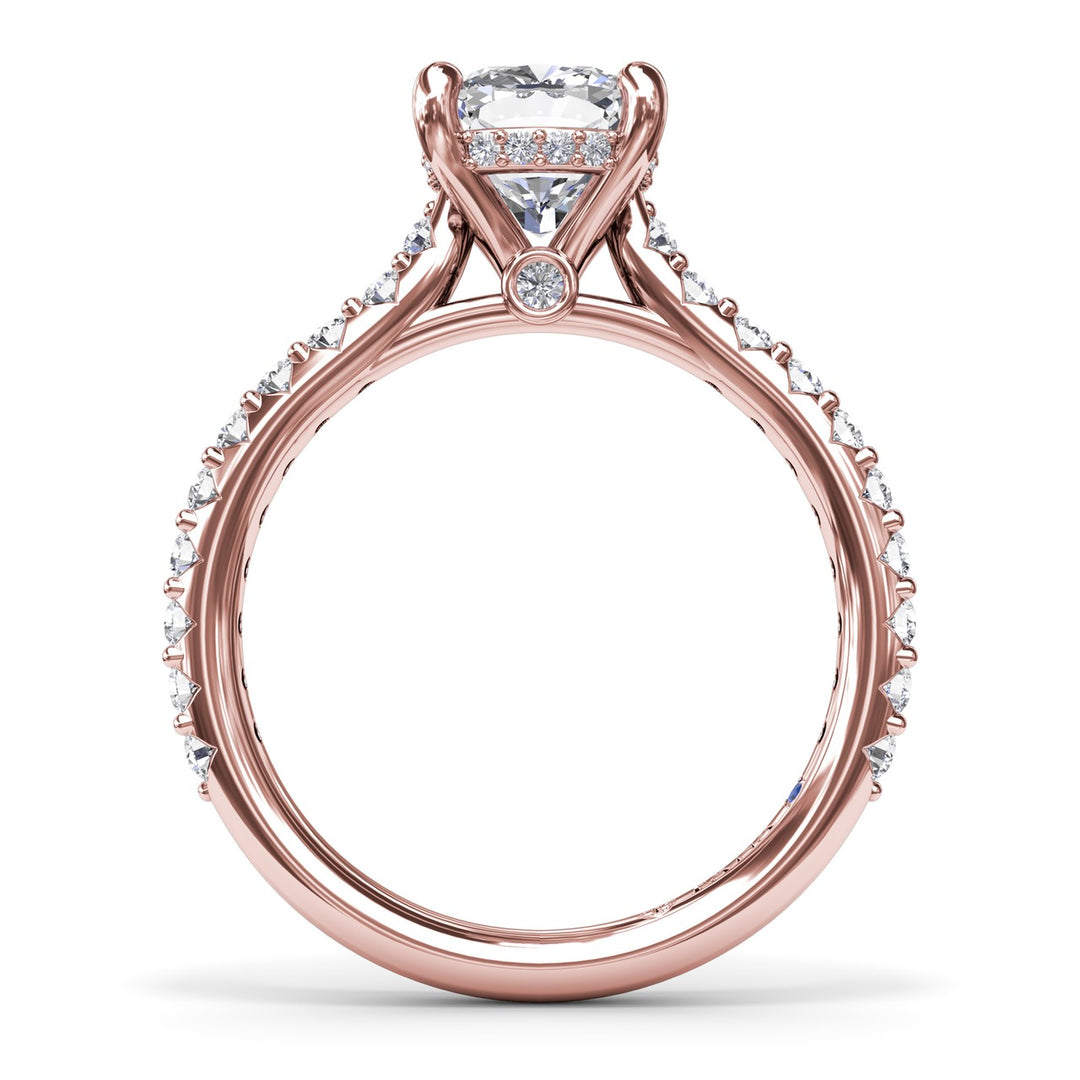 Classic Cushion Solitaire Engagement Ring With Hidden Pavï¿½ Halo