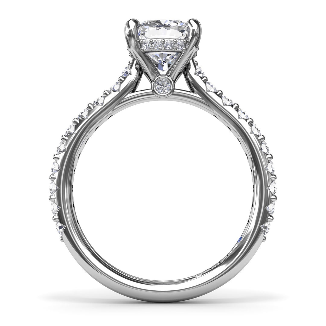 Classic Cushion Solitaire Engagement Ring With Hidden Pavï¿½ Halo