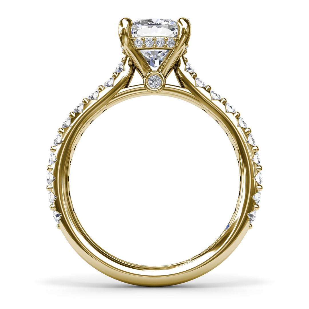 Classic Cushion Solitaire Engagement Ring With Hidden PavÃ© Halo