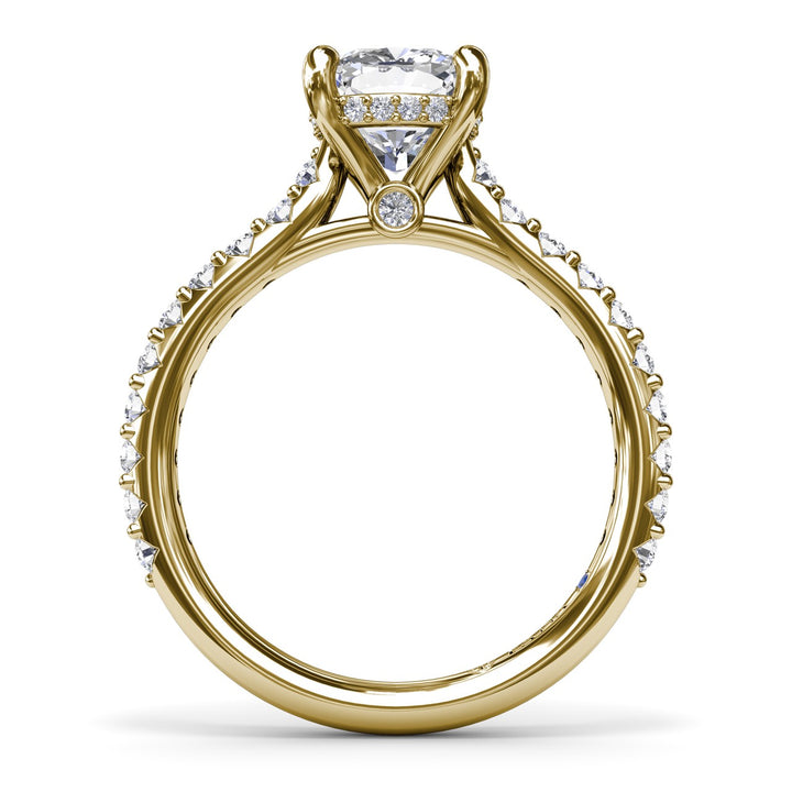 Classic Cushion Solitaire Engagement Ring With Hidden PavÃ© Halo