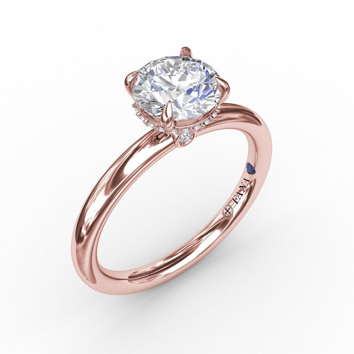 Contemporary Round Diamond Solitaire Engagement Ring With Hidden Pav? Halo