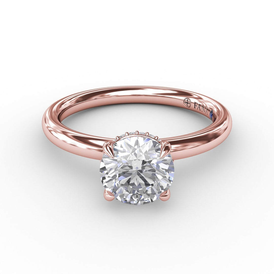 Contemporary Round Diamond Solitaire Engagement Ring With Hidden Pav? Halo