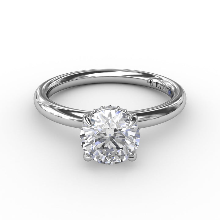Contemporary Round Diamond Solitaire Engagement Ring With Hidden Pav? Halo