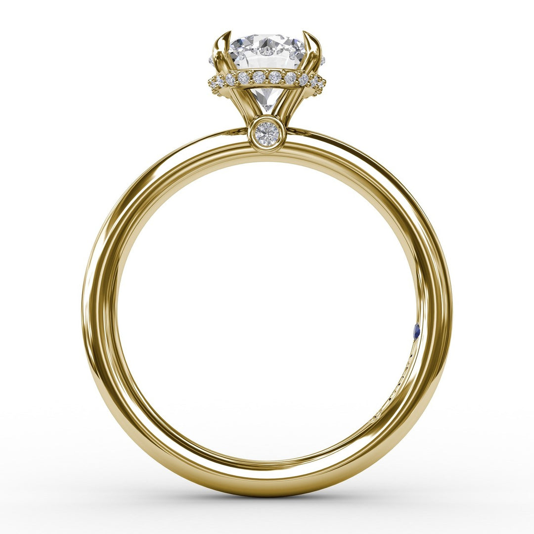 Contemporary Round Diamond Solitaire Engagement Ring With Hidden Pav? Halo