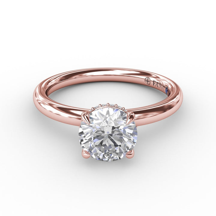 Contemporary Round Diamond Solitaire Engagement Ring With Hidden Pav? Halo
