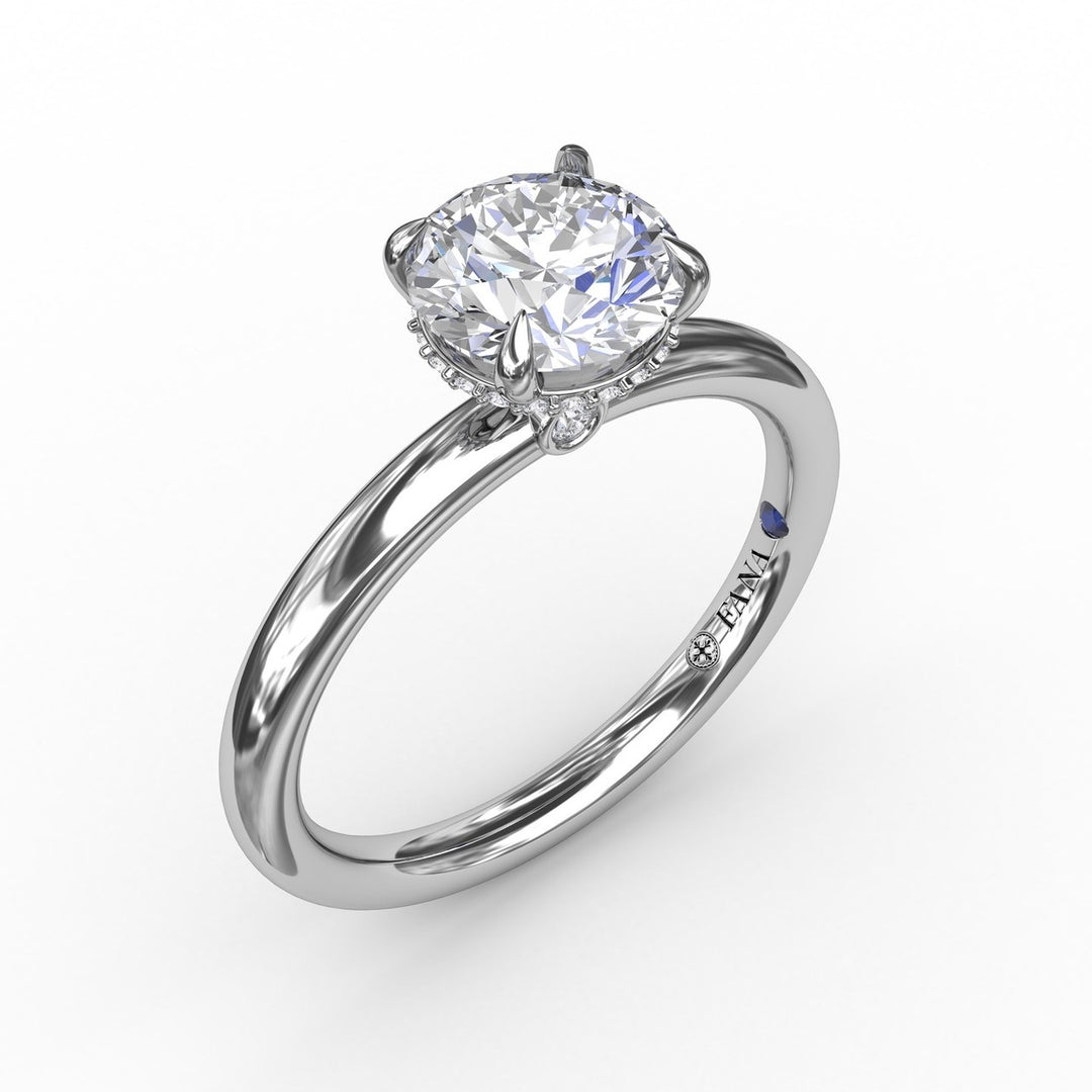 Contemporary Round Diamond Solitaire Engagement Ring With Hidden Pav? Halo