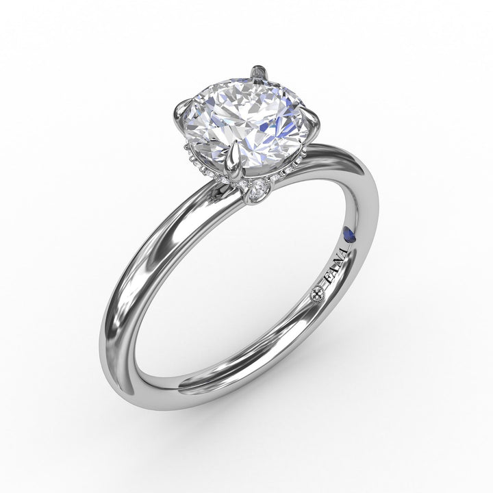 Contemporary Round Diamond Solitaire Engagement Ring With Hidden Pav? Halo