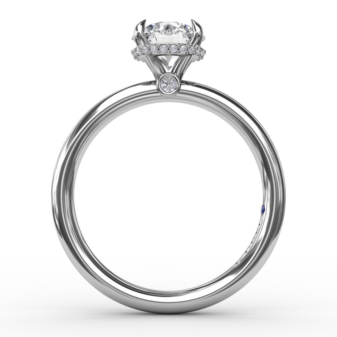 Contemporary Round Diamond Solitaire Engagement Ring With Hidden Pav? Halo