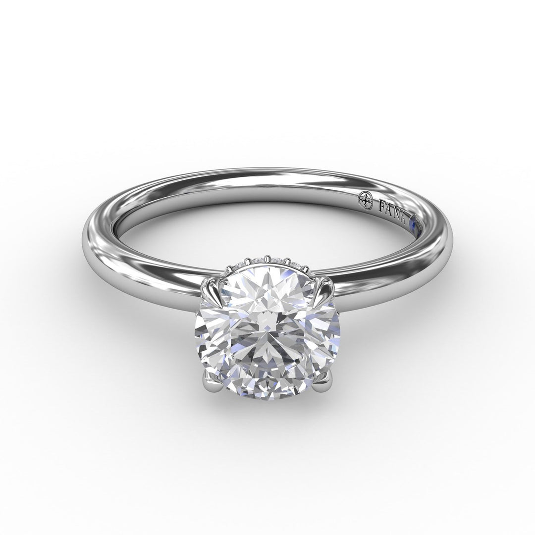 Contemporary Round Diamond Solitaire Engagement Ring With Hidden Pav? Halo