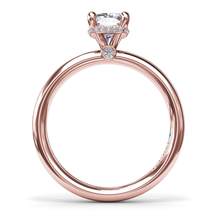 Contemporary Cushion Solitaire Engagement Ring With Hidden PavÃ© Halo
