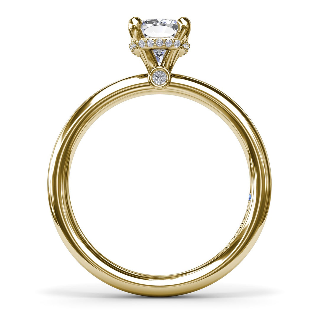 Contemporary Cushion Solitaire Engagement Ring With Hidden PavÃ© Halo