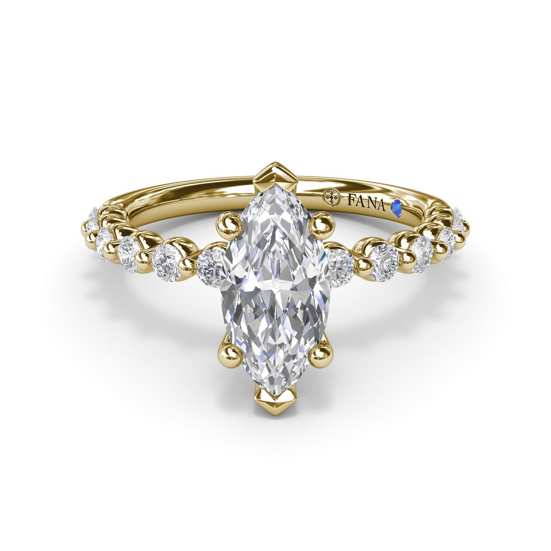 Contemporary Marquise Solitaire Engagement Ring With Diamond Band