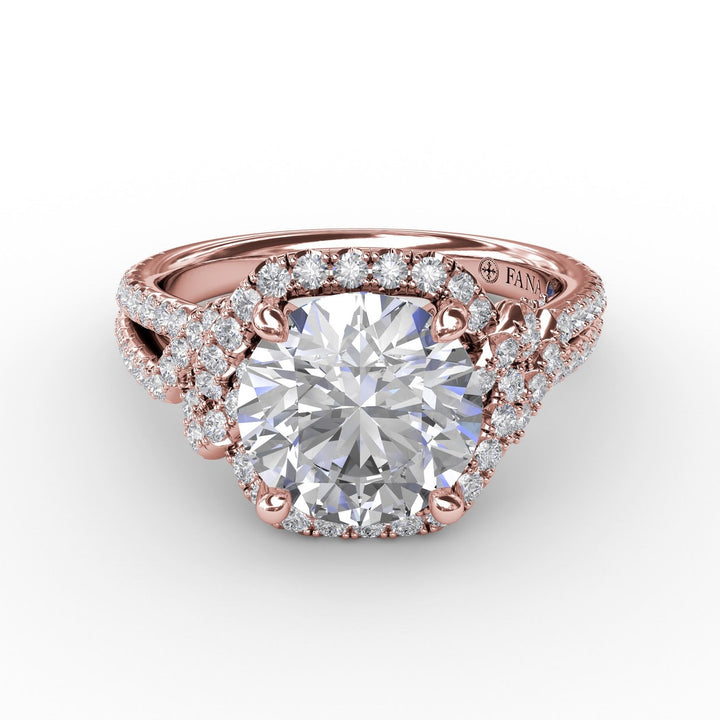 Contemporary Round Diamond Halo Engagement Ring With Couture Details