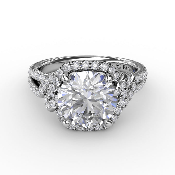 Contemporary Round Diamond Halo Engagement Ring With Couture Details