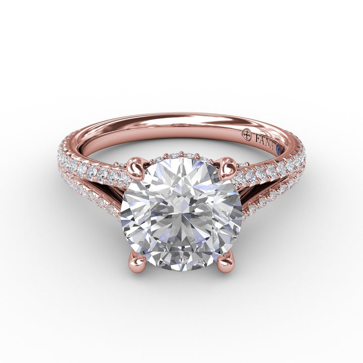 Classic Hidden Halo Round Diamond Solitaire Engagement Ring With Split-Diamond Shank