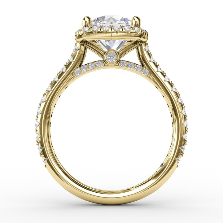 Cushion-Shaped Halo Diamond Engagement Ring with Diamond Band