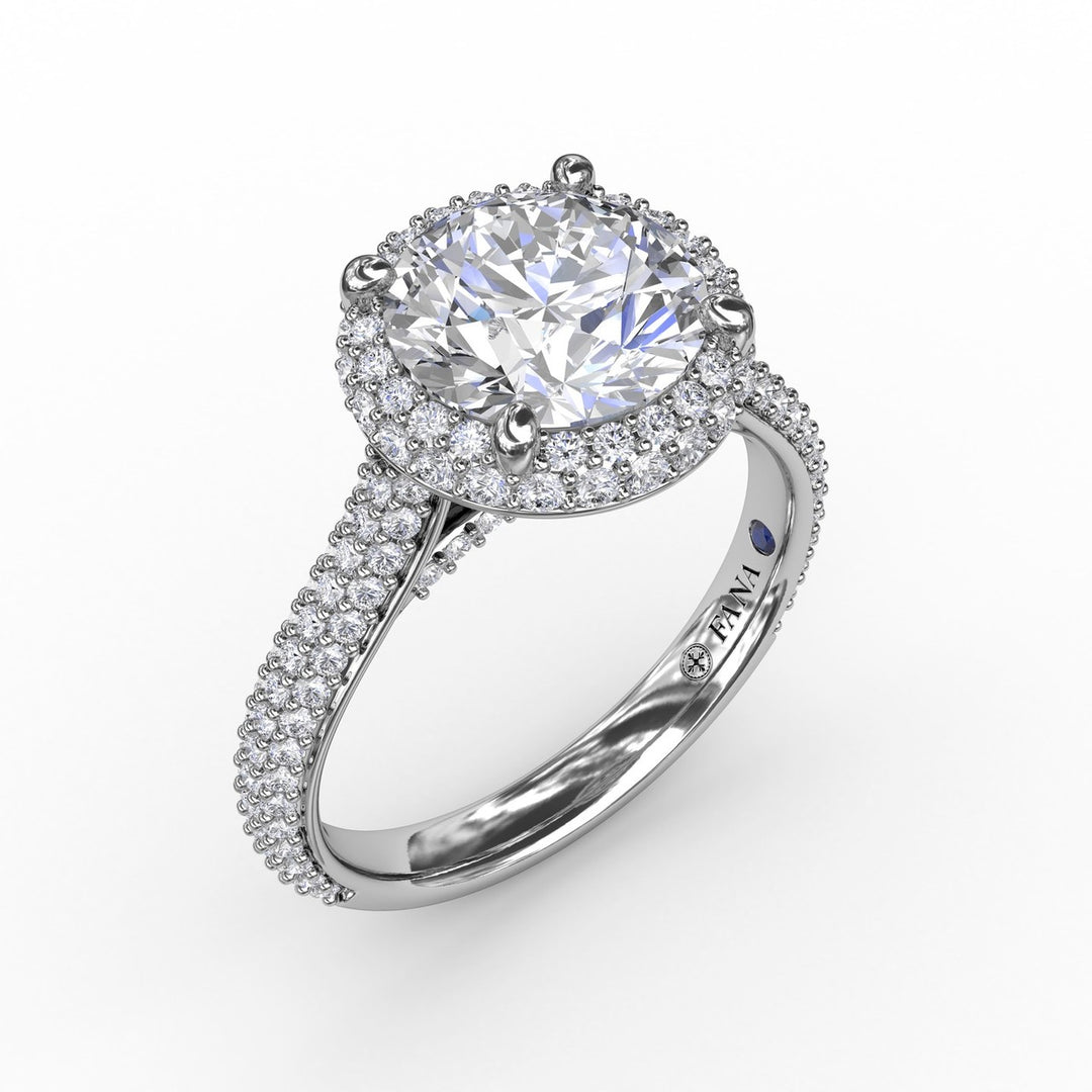 Seamless Pav? Diamond Double Halo Engagement Ring
