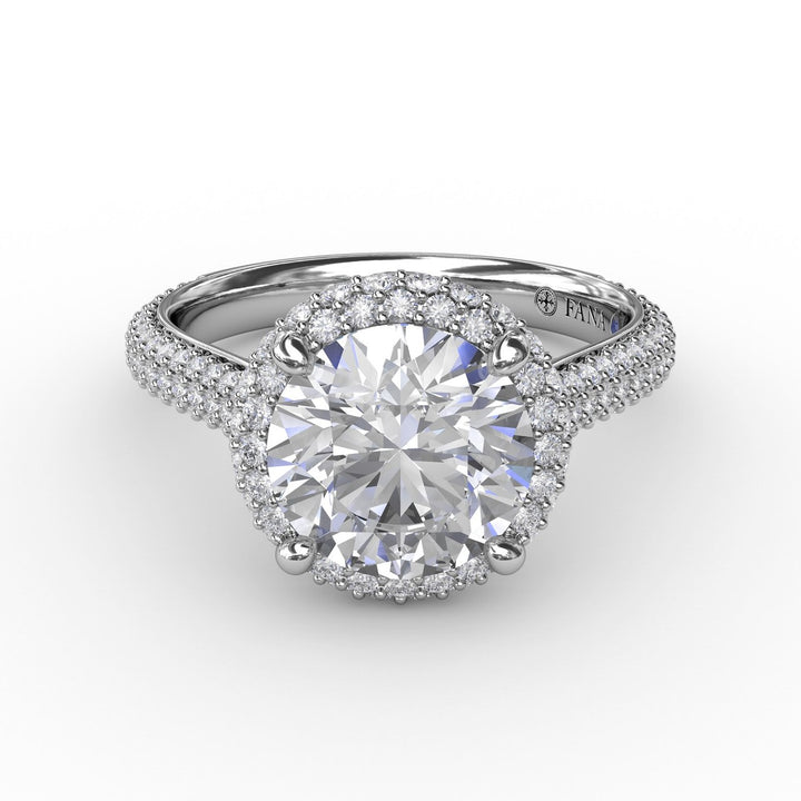 Seamless Pavé Diamond Double Halo Engagement Ring