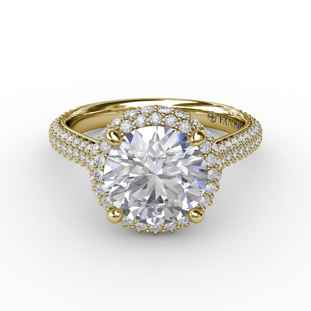 Seamless PavÃ© Diamond Double Halo Engagement Ring