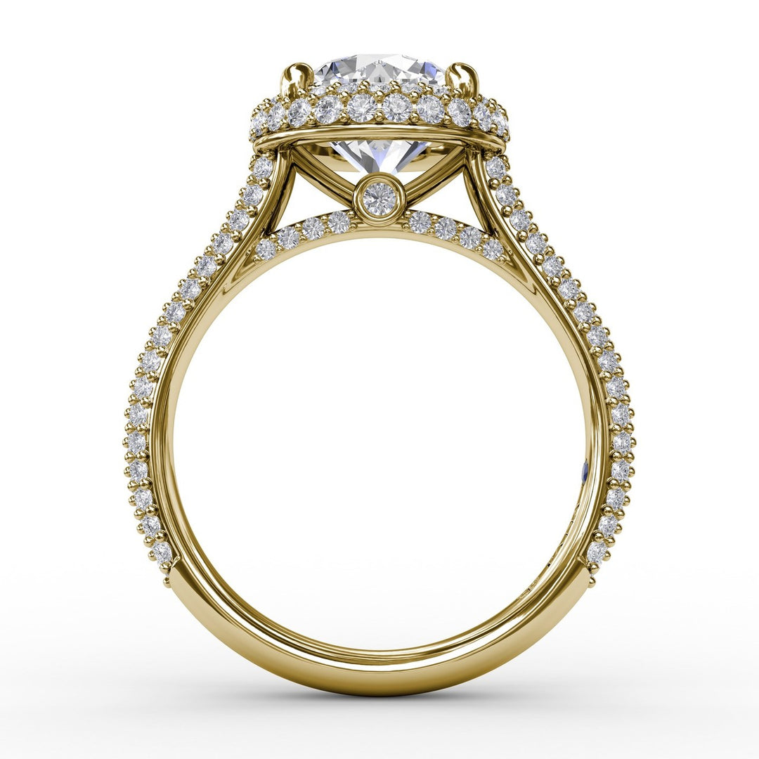 Seamless PavÃ© Diamond Double Halo Engagement Ring