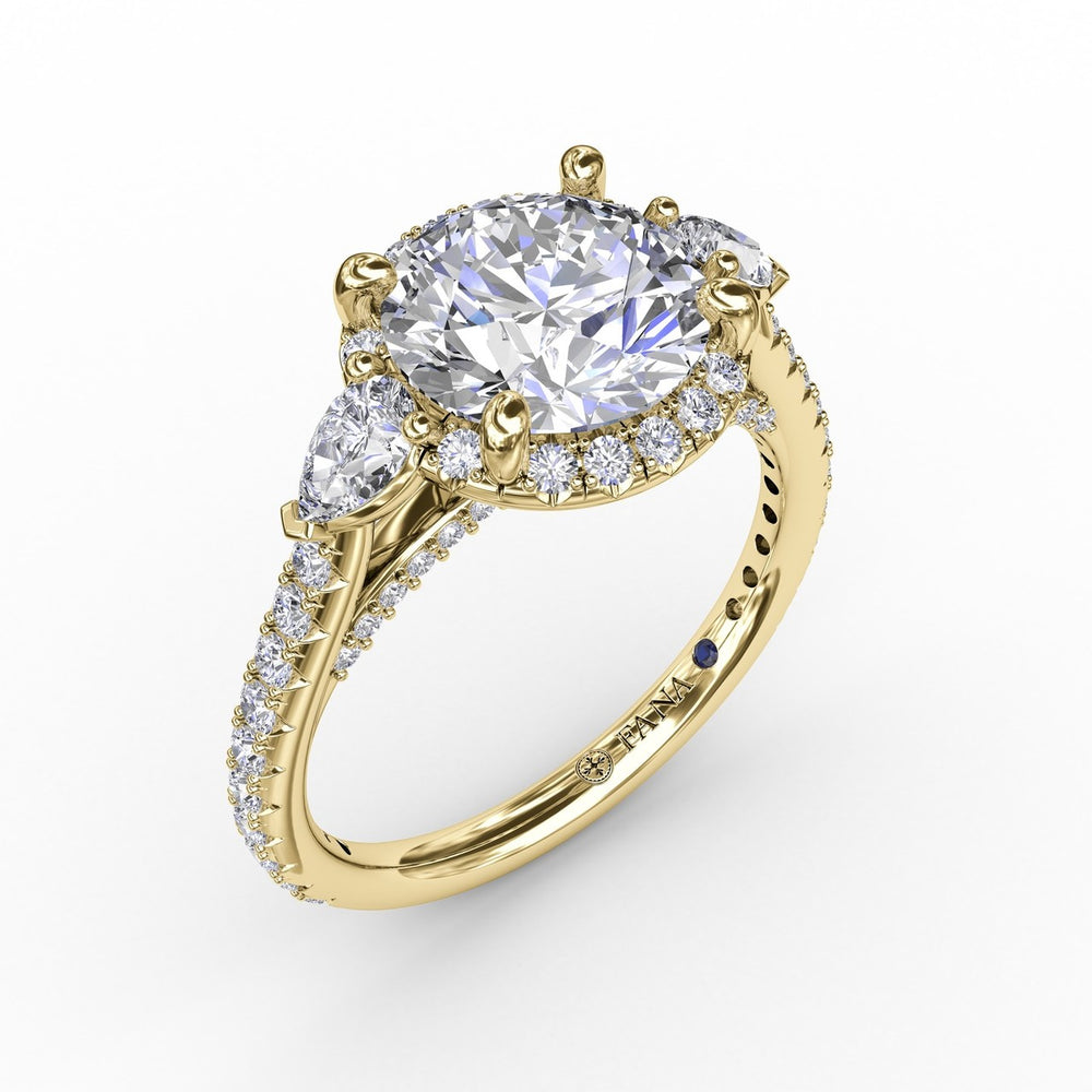 Round Diamond Halo Engagement Ring With Pear-Shape Side Stones