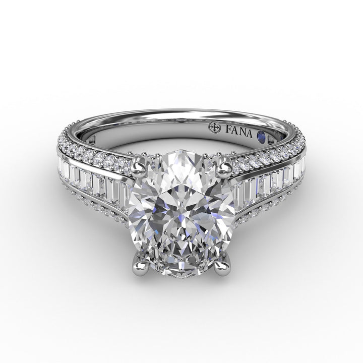 Striking Baguette and PavÃ© Engagement Ring