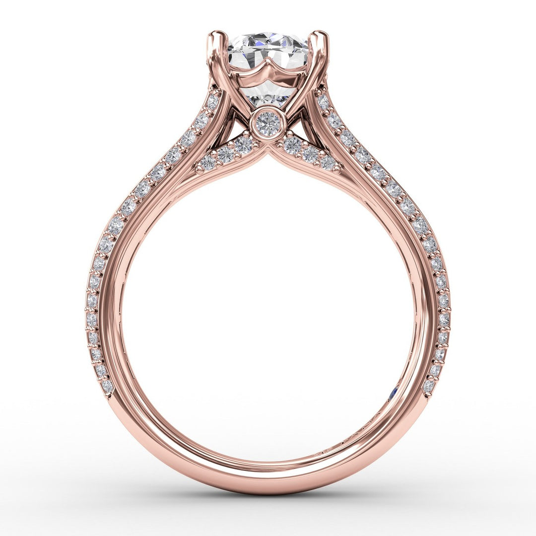 Oval Diamond Solitaire Engagement Ring With Baguettes and Pavé