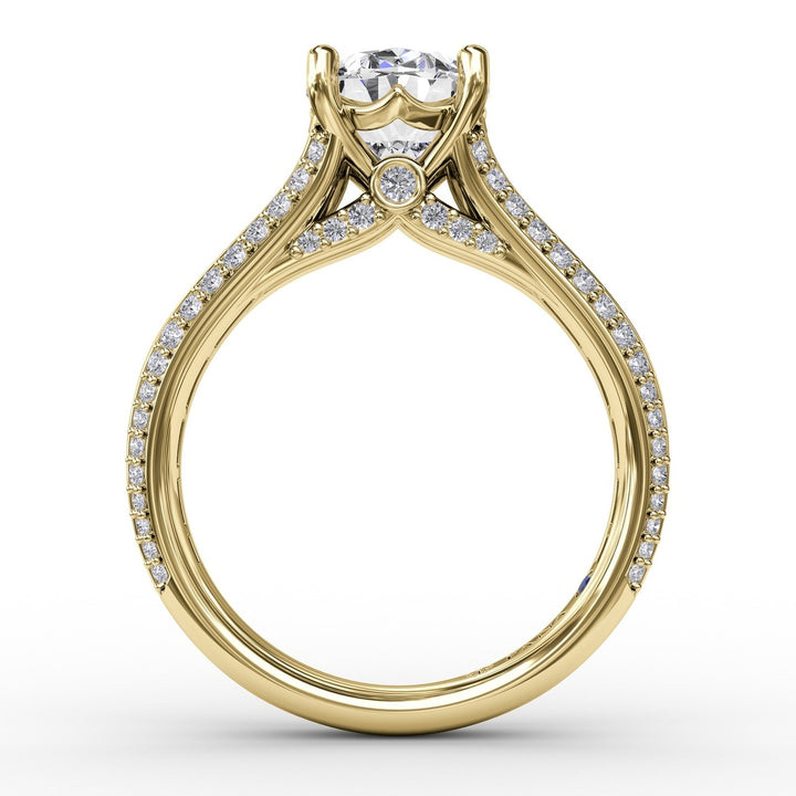 Oval Diamond Solitaire Engagement Ring With Baguettes and Pavé