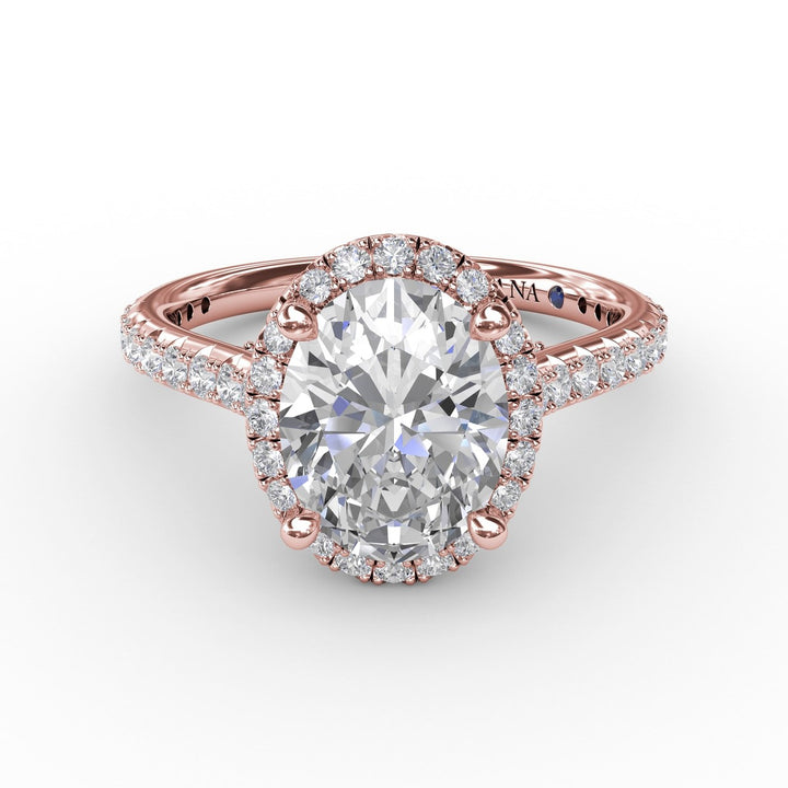Oval Diamond Halo Engagement Ring With Diamond Band