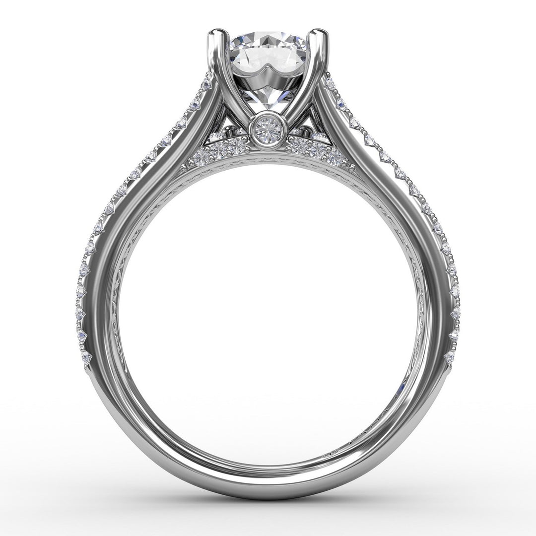 Round Diamond Engagement Ring With Triple-Row Diamond Band