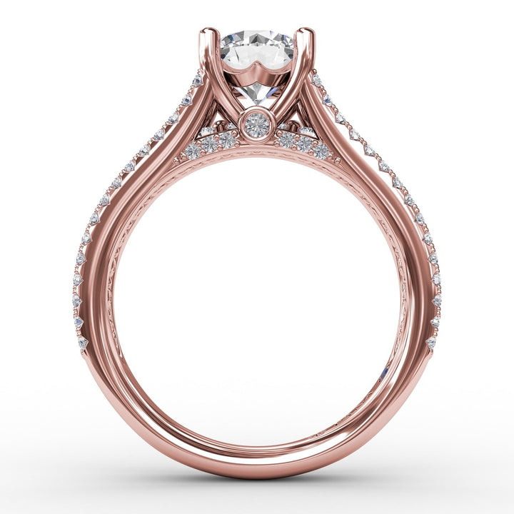 Round Diamond Engagement Ring With Triple-Row Diamond Band