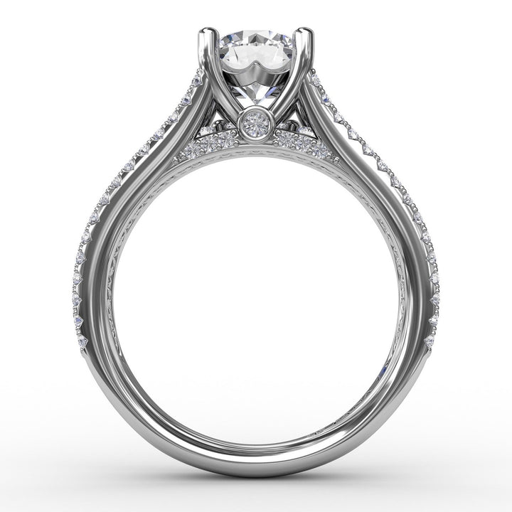 Round Diamond Engagement Ring With Triple-Row Diamond Band