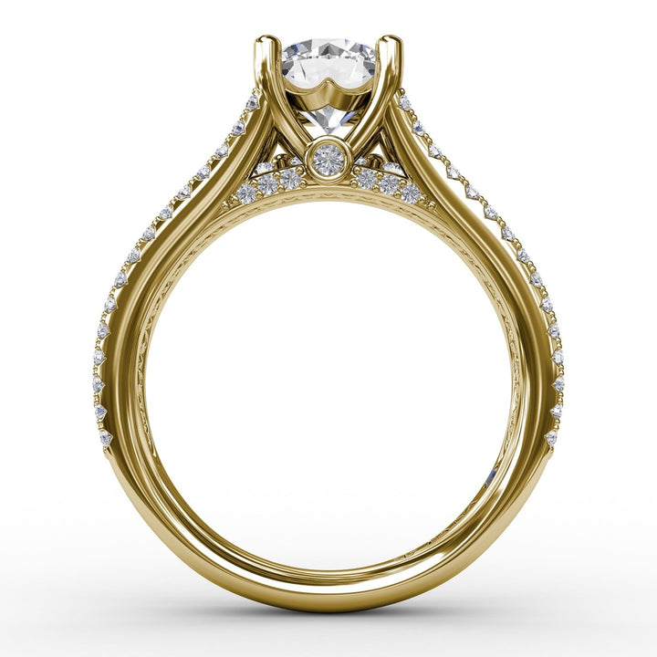 Round Diamond Engagement Ring With Triple-Row Diamond Band