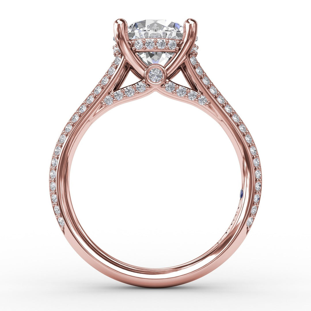 Contemporary Solitaire Diamond Engagement Ring With Split-Shank Diamond Band