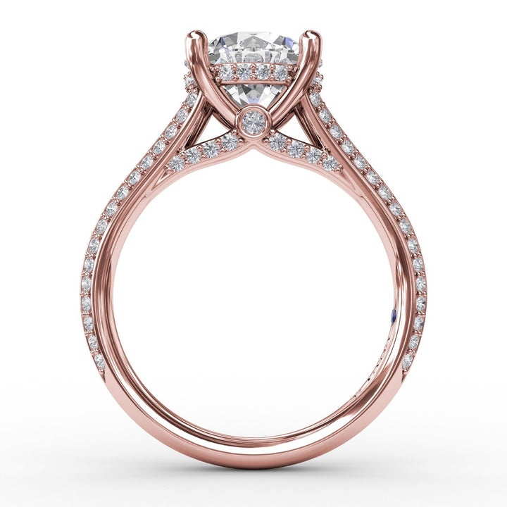 Contemporary Solitaire Diamond Engagement Ring With Split-Shank Diamond Band