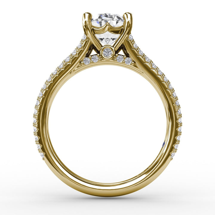 Oval Diamond Solitaire Engagement Ring With Triple-Row Tapered Diamond Band