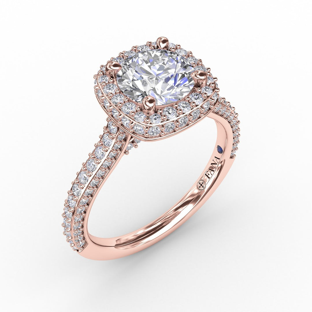 Cushion-Shaped Waterfall Halo Engagement Ring With Pav? Band