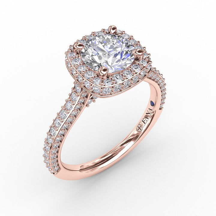 Cushion-Shaped Waterfall Halo Engagement Ring With Pav? Band