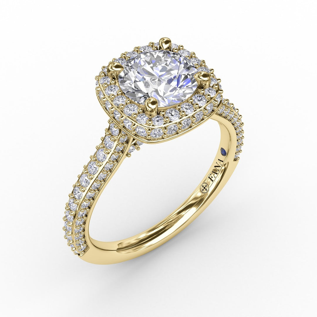 Cushion-Shaped Waterfall Halo Engagement Ring With Pav? Band