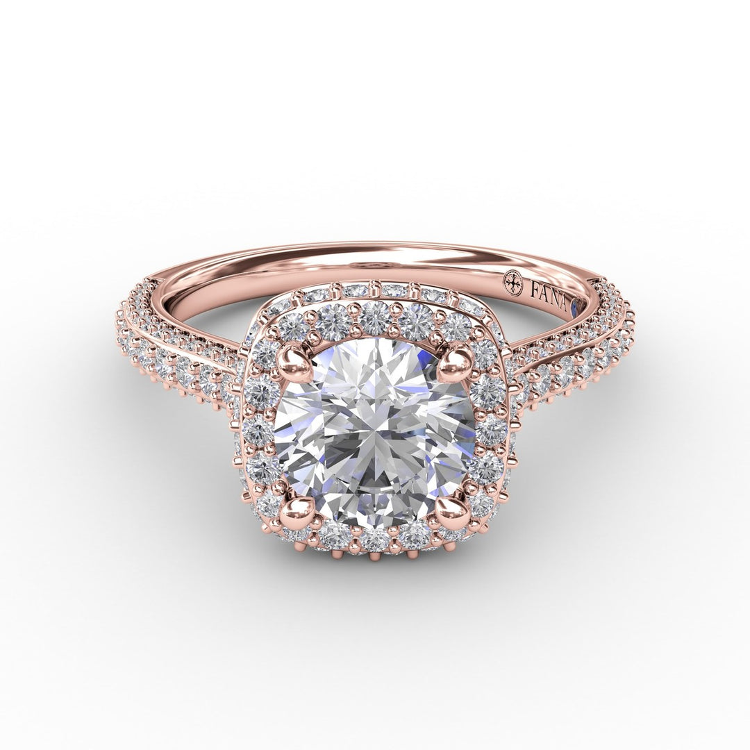 Cushion-Shaped Waterfall Halo Engagement Ring With Pav? Band