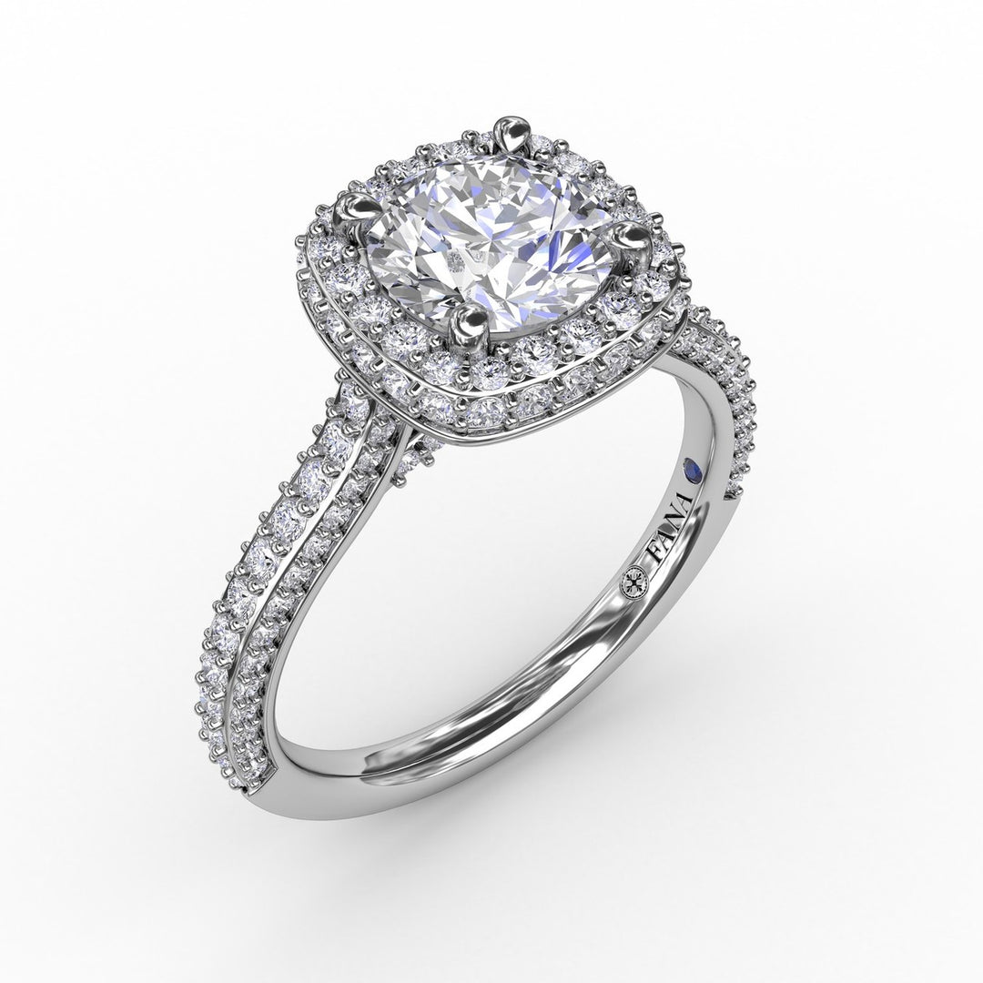 Cushion-Shaped Waterfall Halo Engagement Ring With Pav? Band
