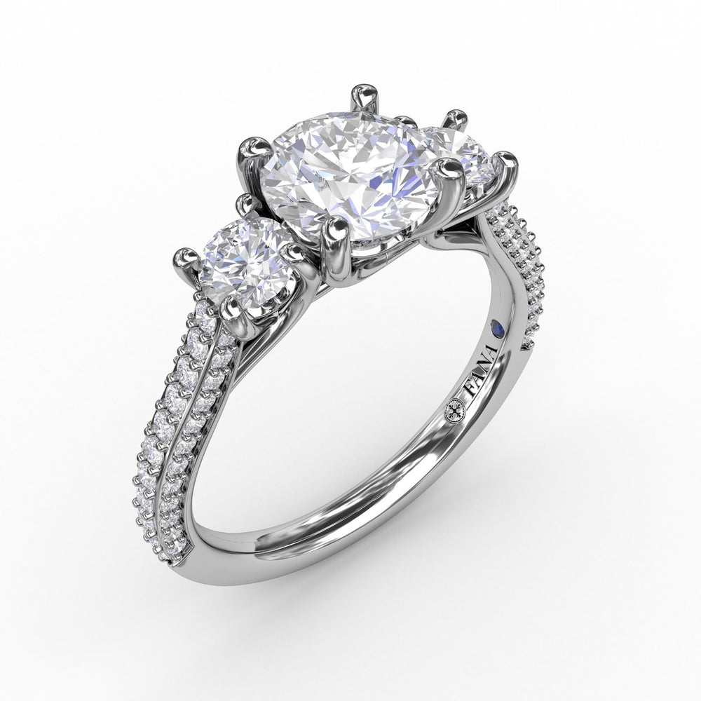 Classic Three-Stone Round Diamond Engagement Ring With Pav? Band
