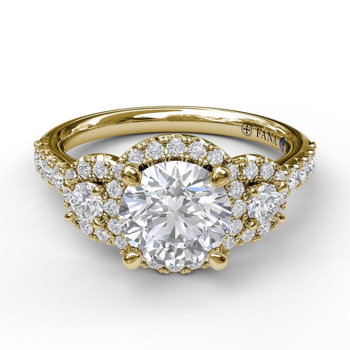 Three Stone Halo Engagement Ring
