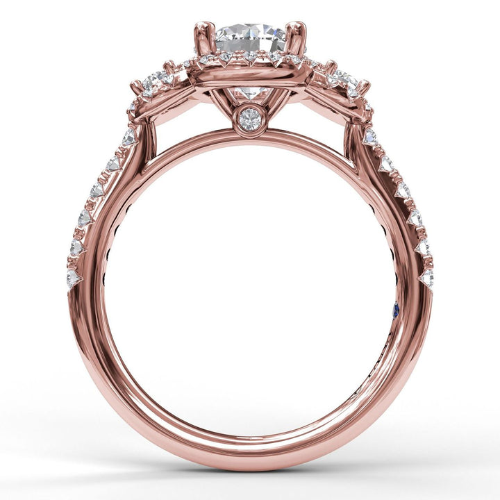 Three Stone Halo Engagement Ring