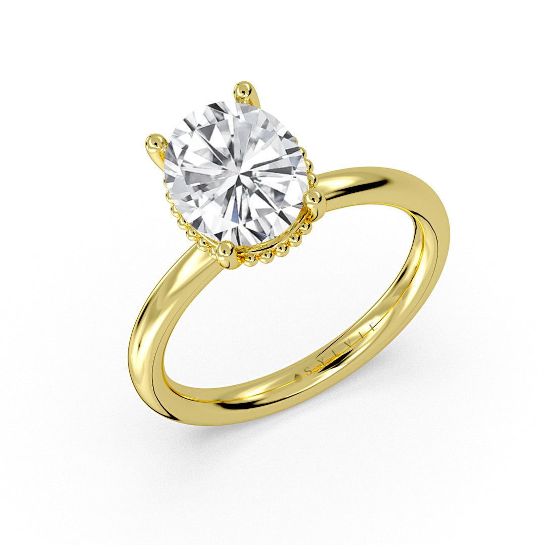 Oval Cut Solitaire Bead Hidden Halo Engagement Ring - Marlowe